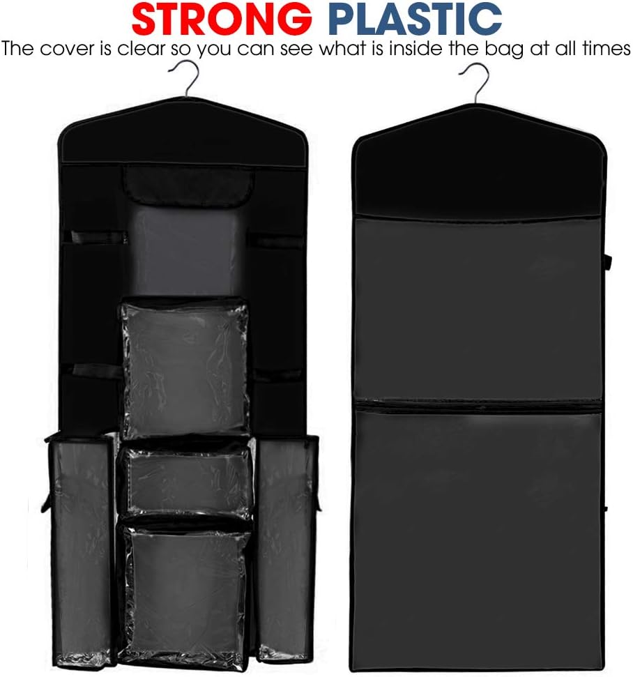 ProPik Hanging Double Sided Wrapping Paper Storage Organizer With Multiple Pockets Organize Your Gift Wrap, Gift Bags Bows Ribbons 40"X17" Fits 40 Inch Rolls Clear PVC Bag (Black)