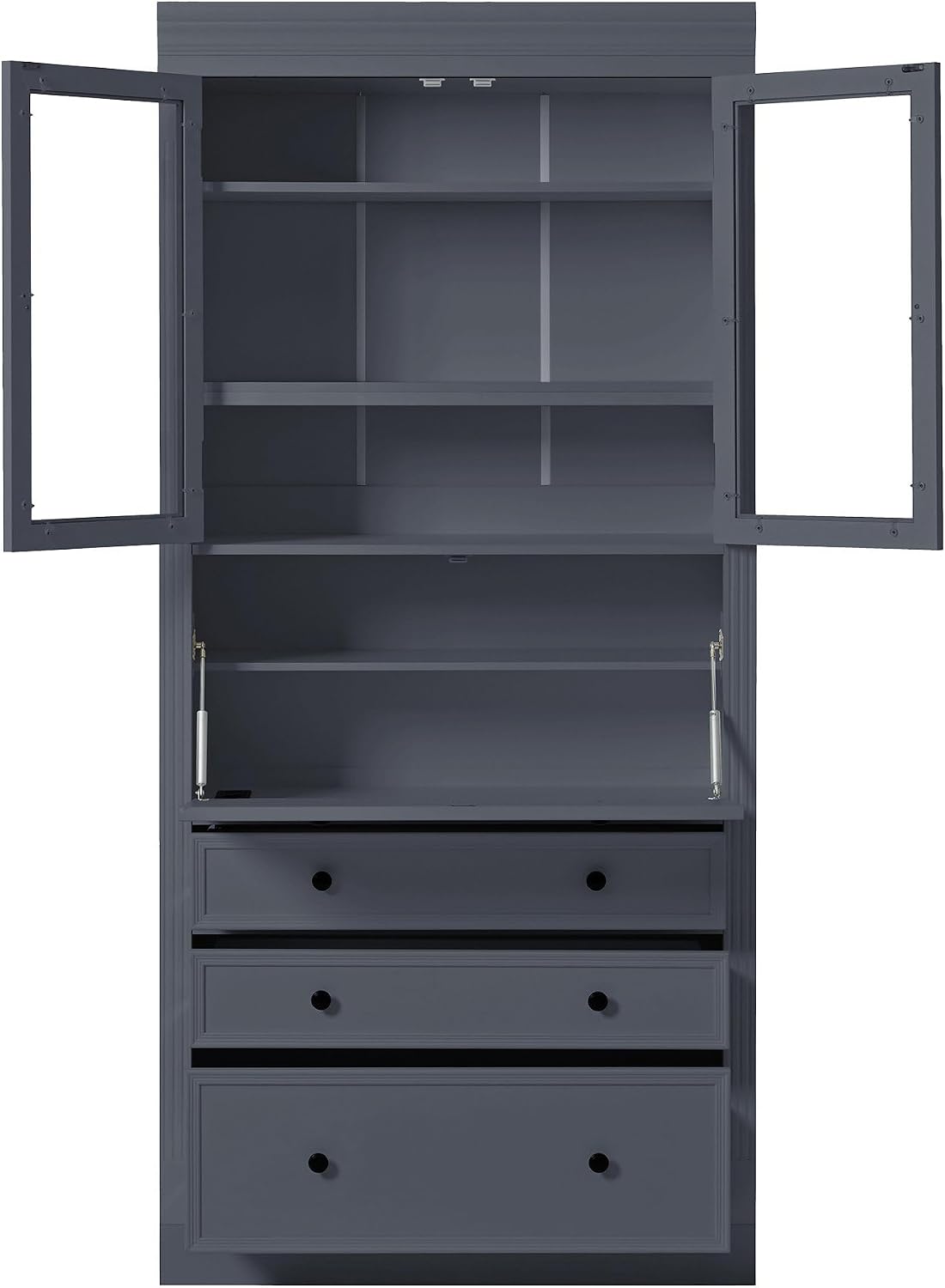 78" Tall Kitchen Pantry Cabinet, Freestanding Food Storage Pantry Cupboard with Power Outlet,3 Storage Compartments and Adjustable Shelves, Farmhouse Kitchen Hutch for Dining Room,Grey