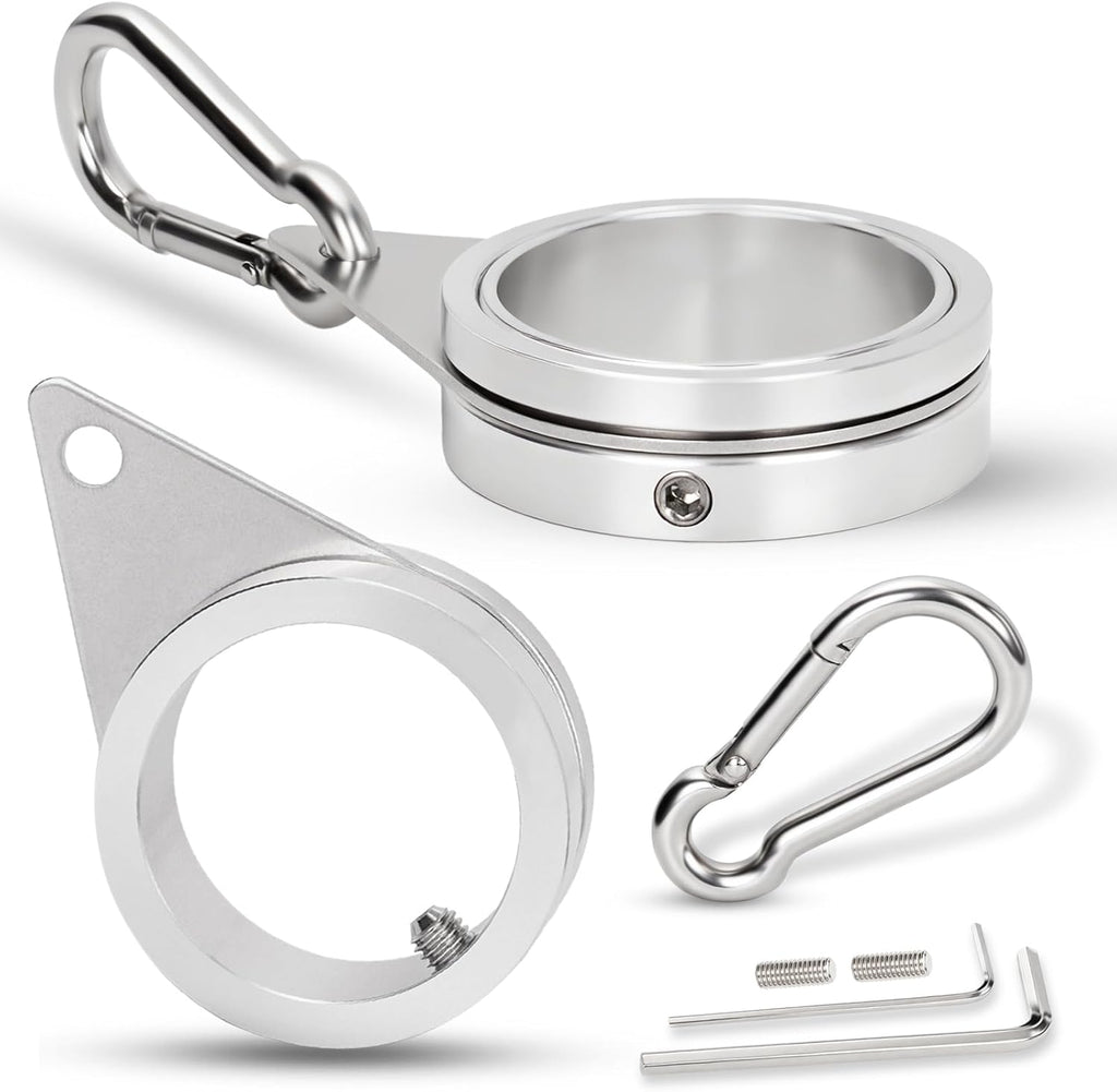 1.5" Flag Pole Rings, 2 Pcs Aluminum Alloy Spinning Flag Pole Ring Clips Swivels, 360° Rotating Anti Wrap Flagpole Ring Hardware with Stainless Steel Carabiners for 1.26-1.5" Diameter