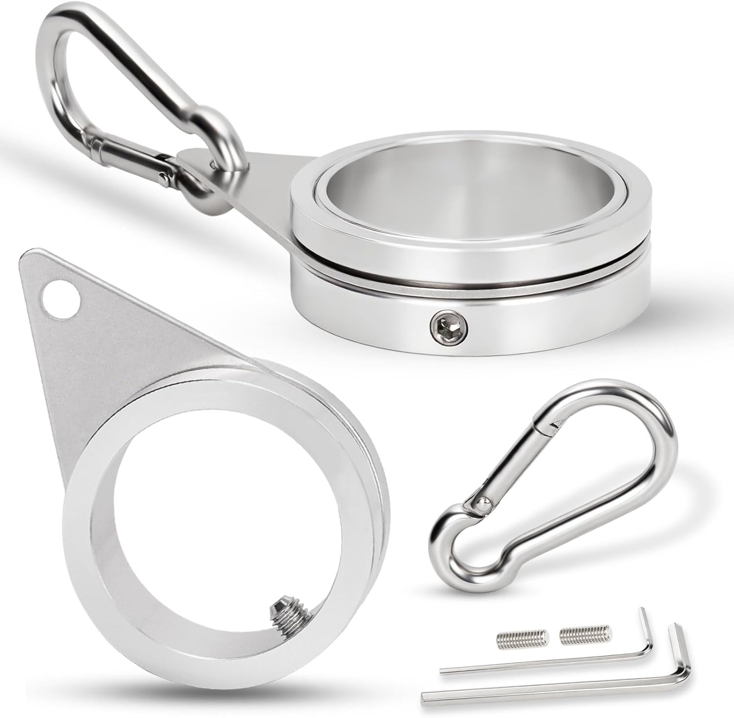 1.5" Flag Pole Rings, 2 Pcs Aluminum Alloy Spinning Flag Pole Ring Clips Swivels, 360° Rotating Anti Wrap Flagpole Ring Hardware with Stainless Steel Carabiners for 1.26-1.5" Diameter