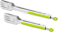 Premium 304 Stainless Steel Barbecue Turners, Heavy Duty Non-Stick BBQ Cooking Kitchen Tongs, 9" and 12" Green