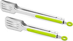 Premium 304 Stainless Steel Barbecue Turners, Heavy Duty Non-Stick BBQ Cooking Kitchen Tongs, 9" and 12" Green