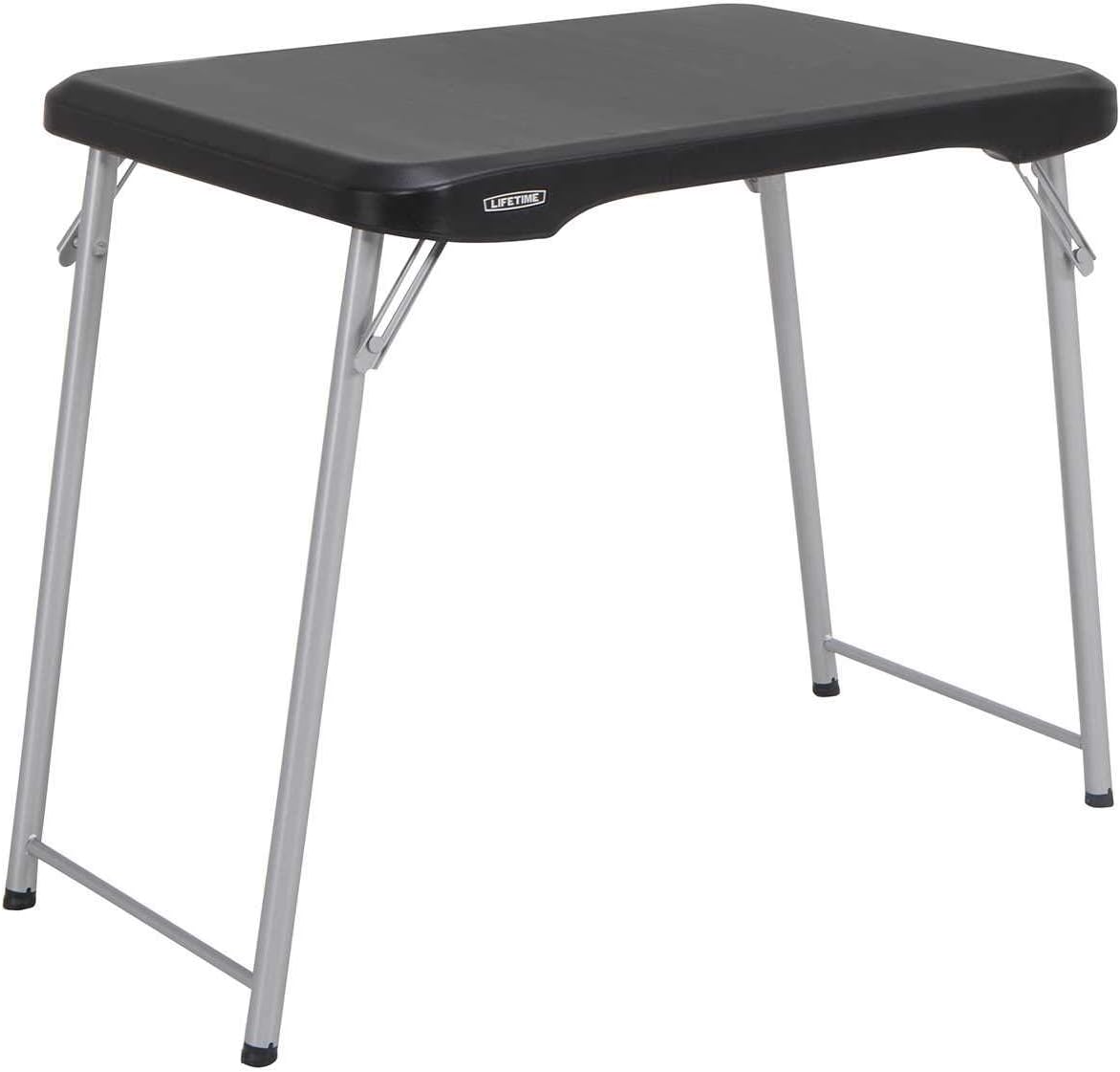 LIFETIME Stacking Compact Folding Table, 30 in. x 20 in., Black and Silver, Indoor/Outdoor