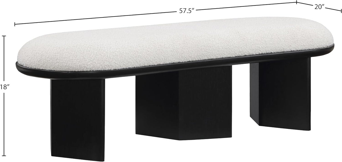 Meridian Furniture 22005Cream Wilshire Collection Art Deco Bench with Luxurious Cream Boucle Fabric and Rich Solid Wood with Black Finish, 57.5" W x 20" D x 18" H, Cream