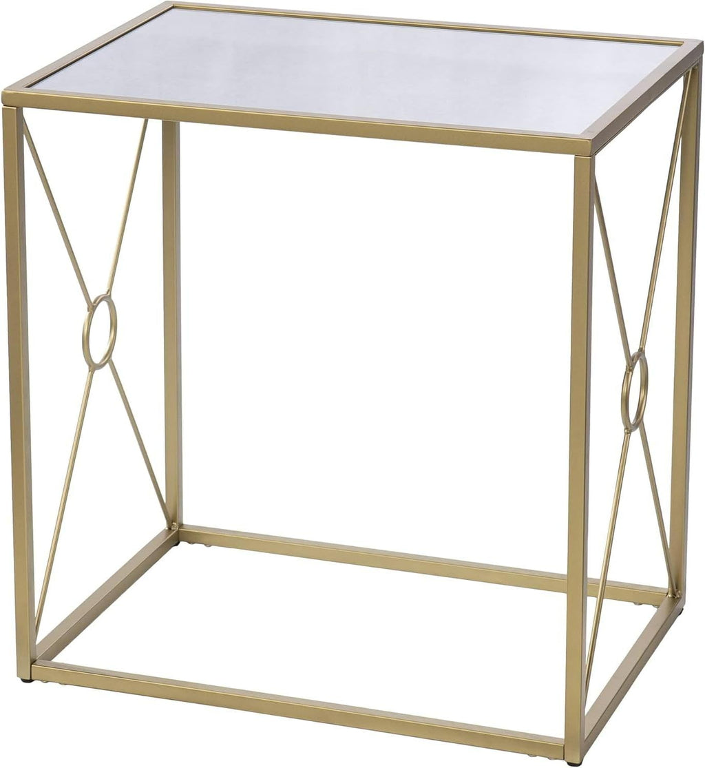 HomeStock Mirror Top End Table - Geometric Metal Base - Modern Living Room Side Table - 23" W x 16" D x 24" H