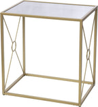 HomeStock Mirror Top End Table - Geometric Metal Base - Modern Living Room Side Table - 23" W x 16" D x 24" H