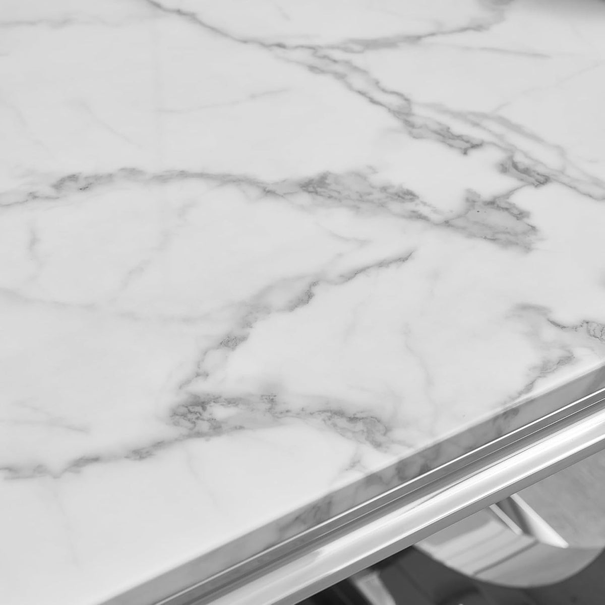 Modern 70" White Marble Dining Table for 6-8 – Rectangular Faux Marble Kitchen & Dining Room Table with Silver Stainless Steel X-Shape Bases, Living Room Furniture