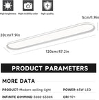 47.1 Inch Metal LED Ceiling Light,Slim, Edge Lit - 65W Full Spectrum Linear Ceiling Lamps,6500K Cool White Modern Ultra Thin Low Profile Light Fixture for Kitchen, Home & Office Hallway