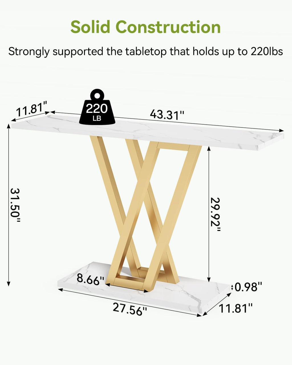 LITTLE TREE Console Table Hallway Table for Entryway 43 Inch Sofa Table Entryway Tables for Living Room, White & Gold
