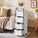 Yaheetech Bathroom Storage Cabinet, 12" W Slim 4-Drawer Design, White | Narrow Freestanding Organizer for Small Spaces, Beside Toilet or Vanity, Beadboard Tower, 32.5"H, P2 MDF, Water-resistant