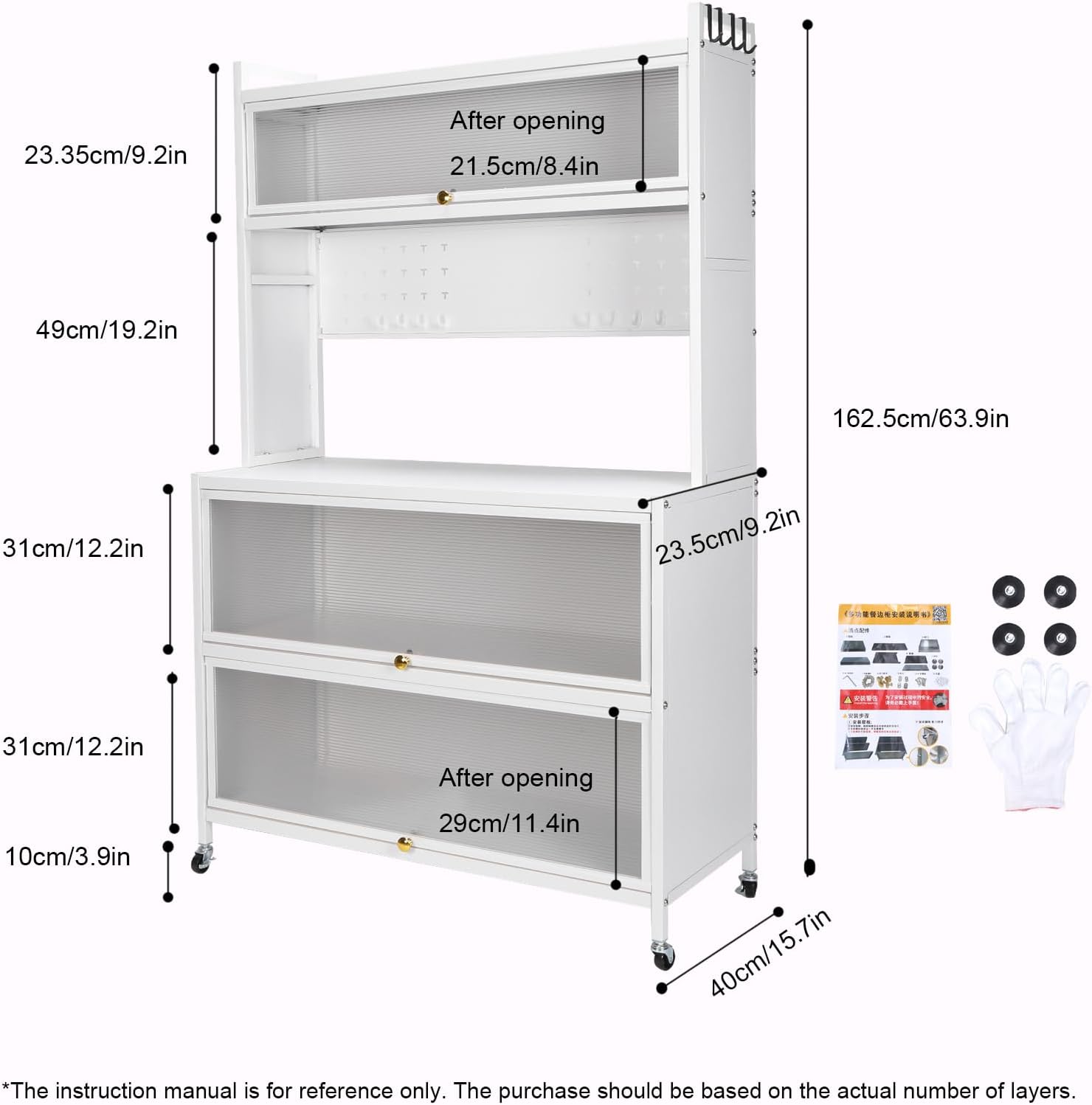 Kitchen Pantry Storage Cabinet with Shelf, Multi-Layer Metal Pantry Cabinet on Wheels, Modern Sideboard for Dining Room, Living Room