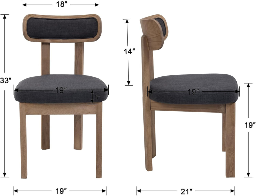 Linen Dining Chairs Set of 4, Mid Century Modern Upholstered Dining Room Chairs with Curved Back, Armless Kitchen Chairs for Living Room/Restaurant/Balcony/Bedroom/Home Desk/Task, Grey
