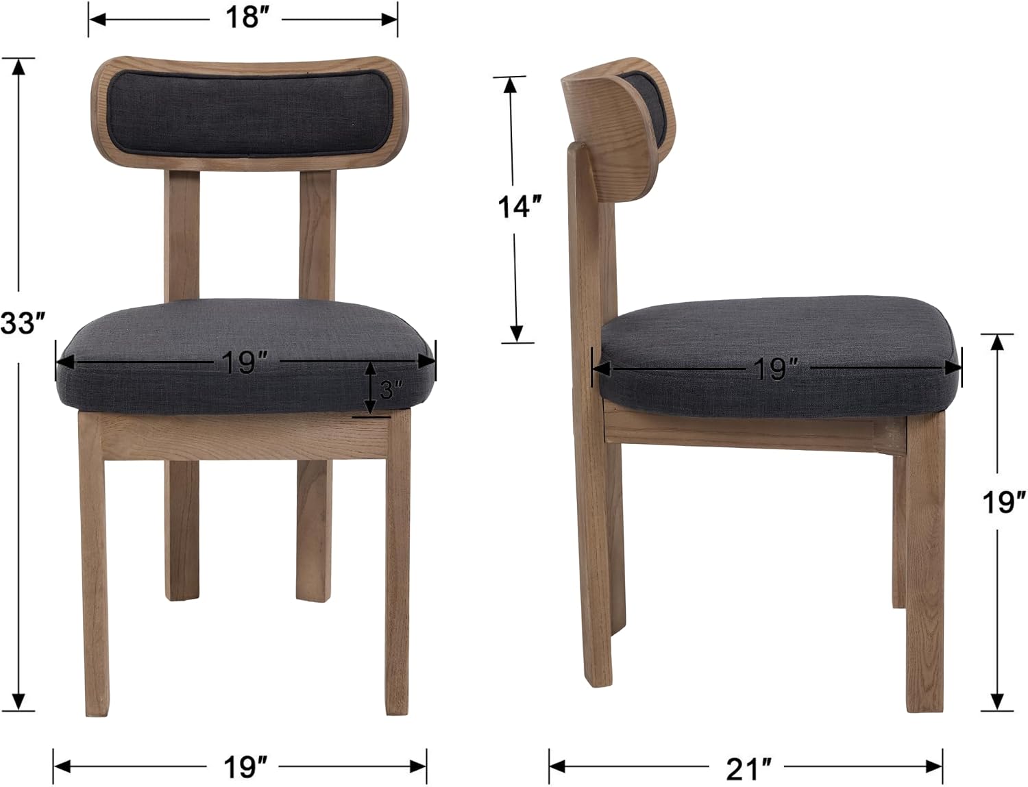 Linen Dining Chairs Set of 4, Mid Century Modern Upholstered Dining Room Chairs with Curved Back, Armless Kitchen Chairs for Living Room/Restaurant/Balcony/Bedroom/Home Desk/Task, Grey