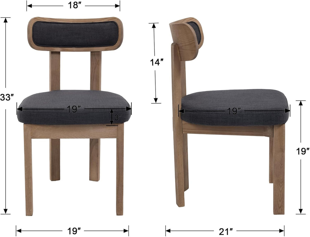 Linen Dining Chairs Set of 2, Mid Century Modern Upholstered Dining Room Chairs with Curved Back, Armless Kitchen Chairs for Living Room/Restaurant/Balcony/Bedroom/Home Desk/Task, Grey