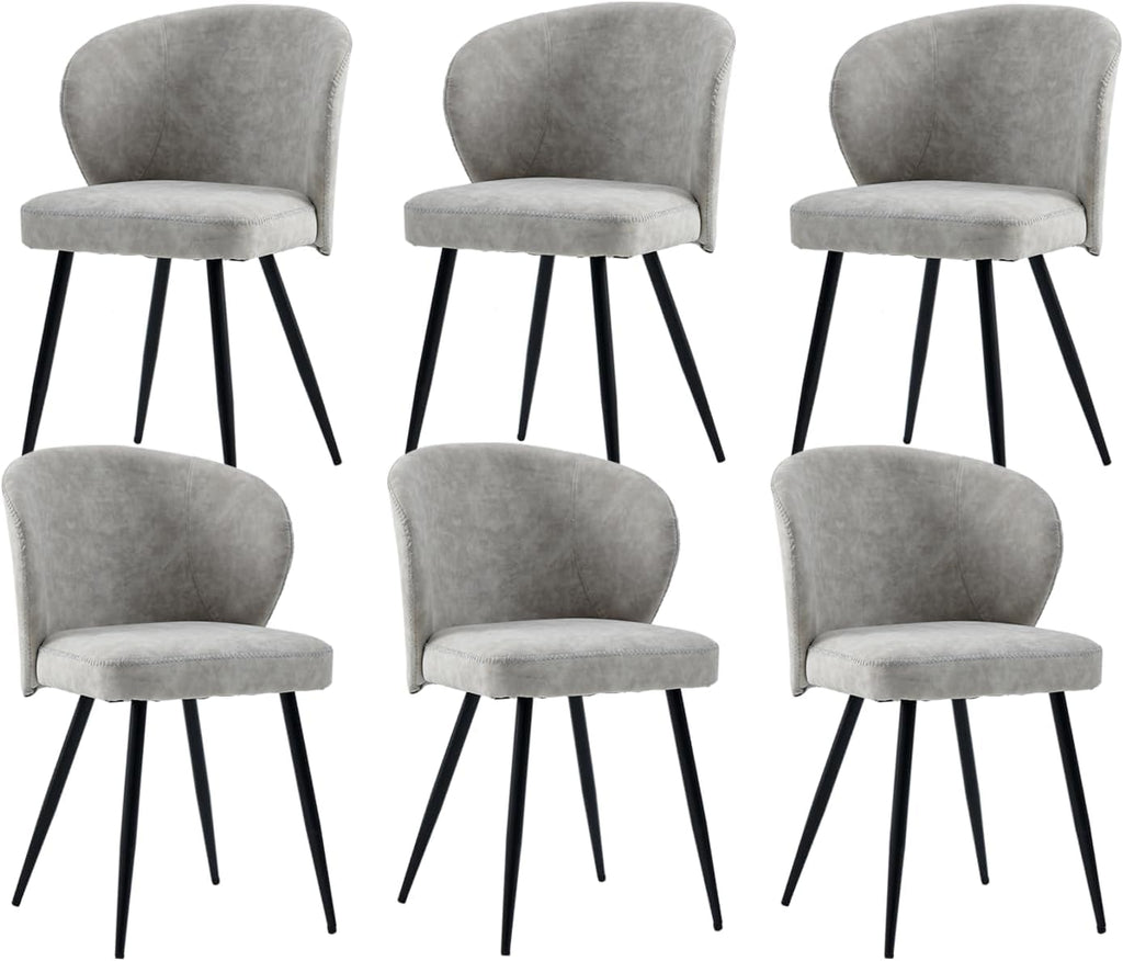Dining Chairs Set of 6, Sturdy Metal Legs, High-Resilience Sponge, Non-Scratch Pads, for Kitchen, Dining Room, Living Room