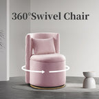 Swivel Chair with Storage for Living Room, Round Velvet Vanity Chair with Tufted Button Back, Pillow Included (Pink)