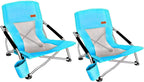 Nice C Low Beach Camping Folding Chair, River Sand Lake Chair (2 Pack Blue) | Compact Backpacking Chair, Sillas De Playa, Cup Holder, Carry Bag, Heavy Duty, Outdoor, BBQ, Travel, Picnic, Festival