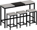 KEIKI 60.24” Long Bar High Top Dining Table and 3 Hanging Stools Chairs Set, Wood Behind Couch Sofa Counter Height Pub Furniture for Breakfast, Kitchen Living Party Room, Gery & Black
