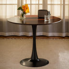 24" Round Cafe Table, Tulip Table for 2-3 Persons, Mid-Century Modern Style Round Wooden Top with Steel Sturdy Base for Living Room Balcony Kitchen Leisure (Walnut)