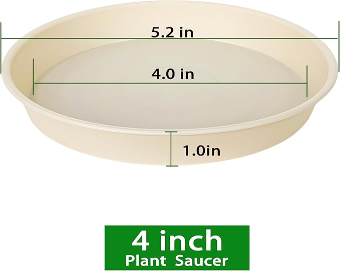 6 Pack Plant Saucer Water Drip Tray, 4 5 6 7 8 9 10 11 12 13 15 17 19 inch, Heavy Sturdy Plant Drainage Tray for Indoors Outdoor, Flower Saucers for Pots Base (4", Beige)