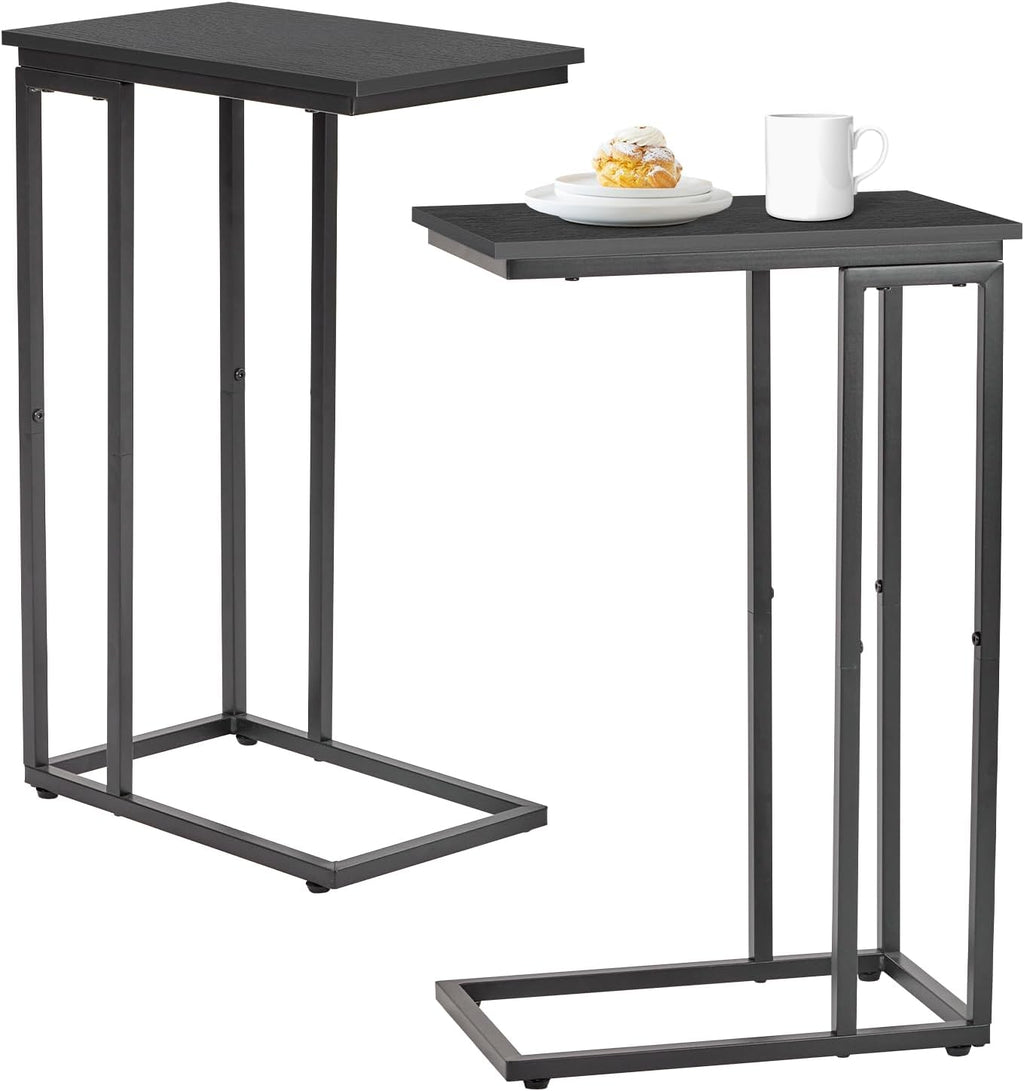 C-Shaped End Table, TV Tray Set of 2, Couch Side Laptop Desk, for Living Room, Bedroom, Small Spaces, Black, 2 Pack