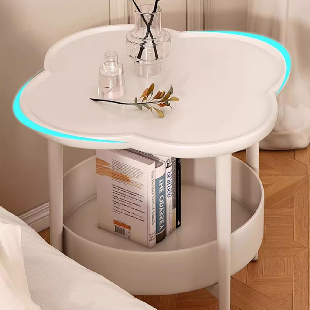 2 Tier Round Side Table, End Table with Storage Shelf, Small Round Nightstand for Living Room, Sofa Coffee Table, End Tables Indoor Outdoor for Small Spaces Bedroom Balcony Office