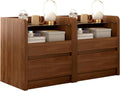 Messenya Modern Nightstand for Bedrooms Set of 2, 20" Wide w/Charging Station & Curved Anti-Collision Design, Mid-Century Storage Cabinet w/Pre-Embedded Slots, Reinforced Panel Construction (2)