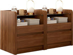 Messenya Modern Nightstand for Bedrooms Set of 2, 20" Wide w/Charging Station & Curved Anti-Collision Design, Mid-Century Storage Cabinet w/Pre-Embedded Slots, Reinforced Panel Construction (2)