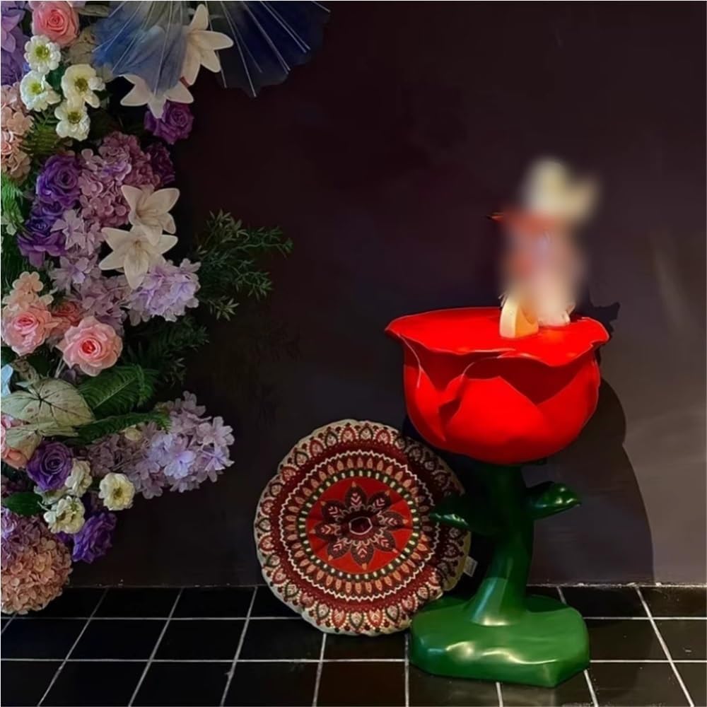 Romantic Rose-Shaped Side Table, Resin Bedside Table with Round Corner, Multi-Functional End Table, Decorative Table for Living Room, Bedroom