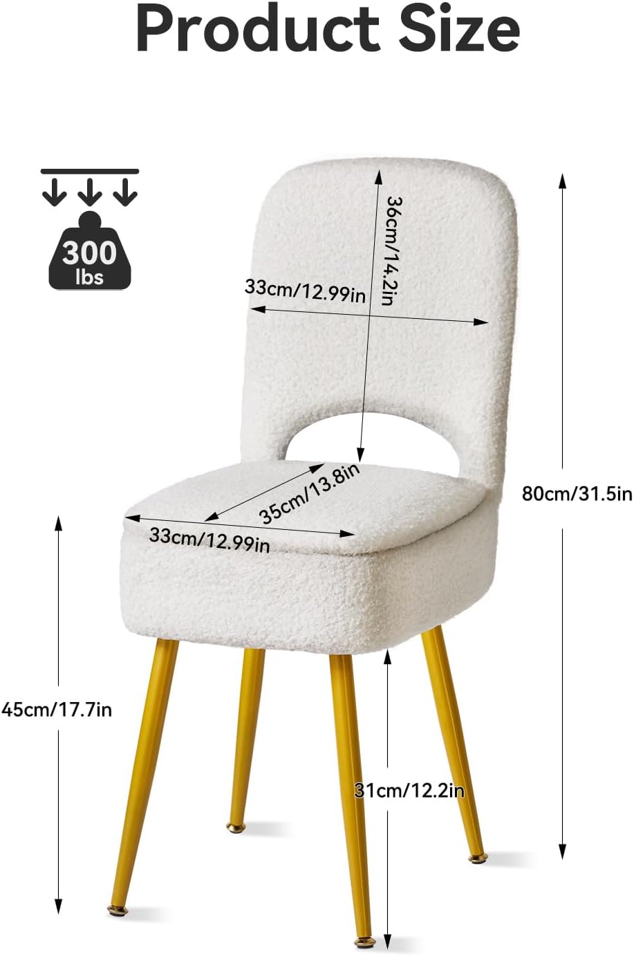 IBUYKE Small Storage Vanity Stool with Folding Backrest, 12.99" x 13.78" x 31.5" Square Teddy Velvet Ottoman, Makeup Chair for Living Room, 4 Metal Legs with Anti-Slip Feet, White WBD027W