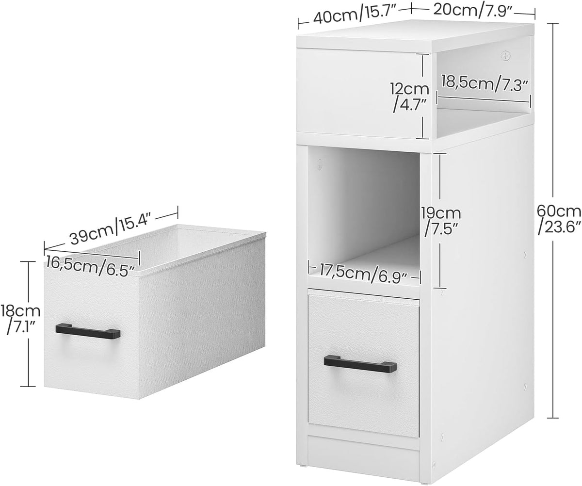 CHOEZON Narrow Side Table, 7.9" Small Nightstand with Drawer, Skinny Bedside Table, for Small Spaces, Flexible Open Compartment, for Bedroom, Living Room, White MBZ11WB