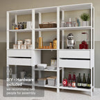 Madesa Kitchen Pantry Storage Rack with 4 Drawers and Open Shelves 78" L Multiuse Modular Cabinet for Kitchen Organization - White