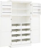 LUMISOL Kitchen Pantry Cabinet, 70.9" Tall Cupboard Storage Cabinet with Adjustable Shelves and Door Shelves, Freestanding Kitchen Hutch with 8 Pull-Out Trays for Dining Room Living Room, White