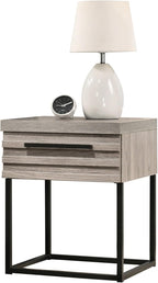 Contemporary Nightstand with Metal Base, One Size, Weathered Gray,for Small Spaces