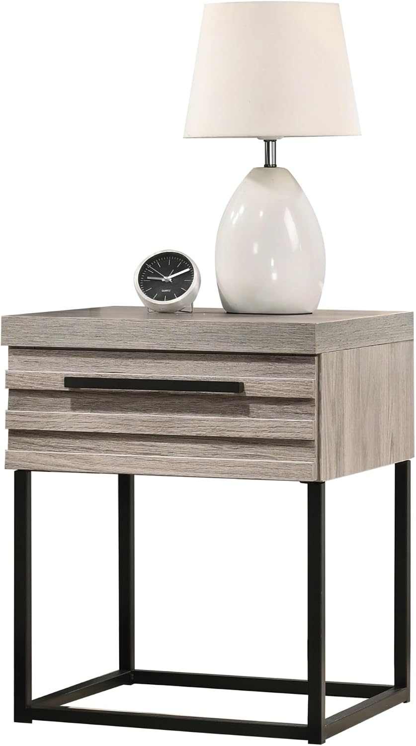 Contemporary Nightstand with Metal Base, One Size, Weathered Gray,for Small Spaces