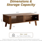 MAISONARIA Living Room Table Sets of 4, Mid Century Coffee Table & TV Stand & End Table Set of 2, Sliding Door Coffee Table and TV Stand with Storage, Modern End Table for Living Room, Walnut