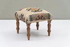 Handmade Jute Upholstered Ottoman Stool | Square Foot Rest with Wooden Legs | Decorative Accent Seating for Bedroom, Living Room, Entryway, Vanity & Hallway (Yellow-Beige)