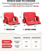 Sportneer Stadium Seats with Back Support: 2.5'' Thick Comfy Cushion 6 Adjustable Angle Bleacher Seat with Armrest - 2 Large Pockets, 2 Cup Holders Stadium Chair for Sport Events Concerts Parks
