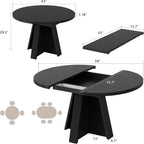 Einhomn 43"-59" Extendable Dining Room Table for 4-8 People, Oval Dining Table with Removable Leaves Space Saving, Round Expandable Kitchen Table for Dining Room Kitchen Living Room, Black