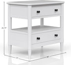 Open Nightstand White Finish with 2 Drawers,for Small Spaces