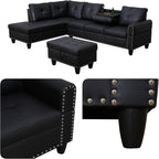 Leather L-Shaped Couch Set, 97.5"L x 69.5"W Sectional Sofas Black | Synthetic PU Leather, Stain-Resistant, 4 Seat Modular Couches with Storage Ottoman& Chaise,Apartment/Office/Living Room
