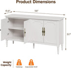 FansaFurn 58'' Large Sideboard Buffet Cabinet with 4 Doors, Modern Credenza Buffet Table for Coffee Bar, Storage Cabinet for Dining Room Living Room, White