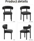 Dining Chairs Set of 4, Mid-Century Dining Room Chair, Carbon Steel Legs, Upholstered Seat, Textured Leather, Ergonomic Curved Backrest, Modern for Kitchen, Restaurant (Black-4)