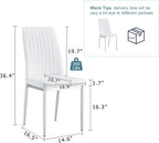 Upholstered Dining Chairs Set of 4, Mid-Century Modern Leather Dining Room Chair with Metal Legs & Padded Seat, Stylish Elegant Living Room Accent Chair (White-Silver, Set of 4)