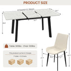 47.2"-63" Extendable Dining Room Table Set for 4-8 People, White | Removable Extension Leaf, Durable MDF Rectangle Top, 6 Beige Sleek Faux Leather Chairs, Heavy Duty Modern Kitchen Table Set