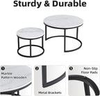 Nesting Coffee Table White Marble Pattern Wooden with Black Frame | 31.49" Round Coffee Tables for Living Room, Waiting Room, Apartment, Office, Balcony, Set of 2