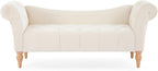 Christopher Knight Home Ucal Velvet Upholstered End of Bed Ottoman, Wooden Living Room Ottoman Bench with Curved Arms, Long Entryway Bench with Button Tufting, Long Seating for Bedroom, Beige