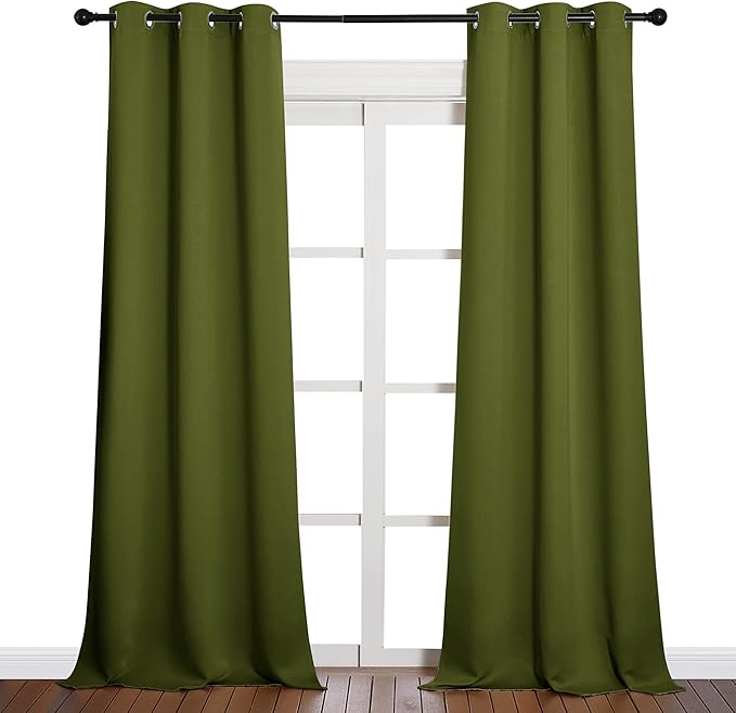 NICETOWN Patio Glass Door Christmas Panels, Blackout Curtains for Bedroom/Living Room, Privacy Panel Drapes for Dining Room and Guest Room (Olive Green, 42 inches Wide x 90 inches Long, 1 Pair)
