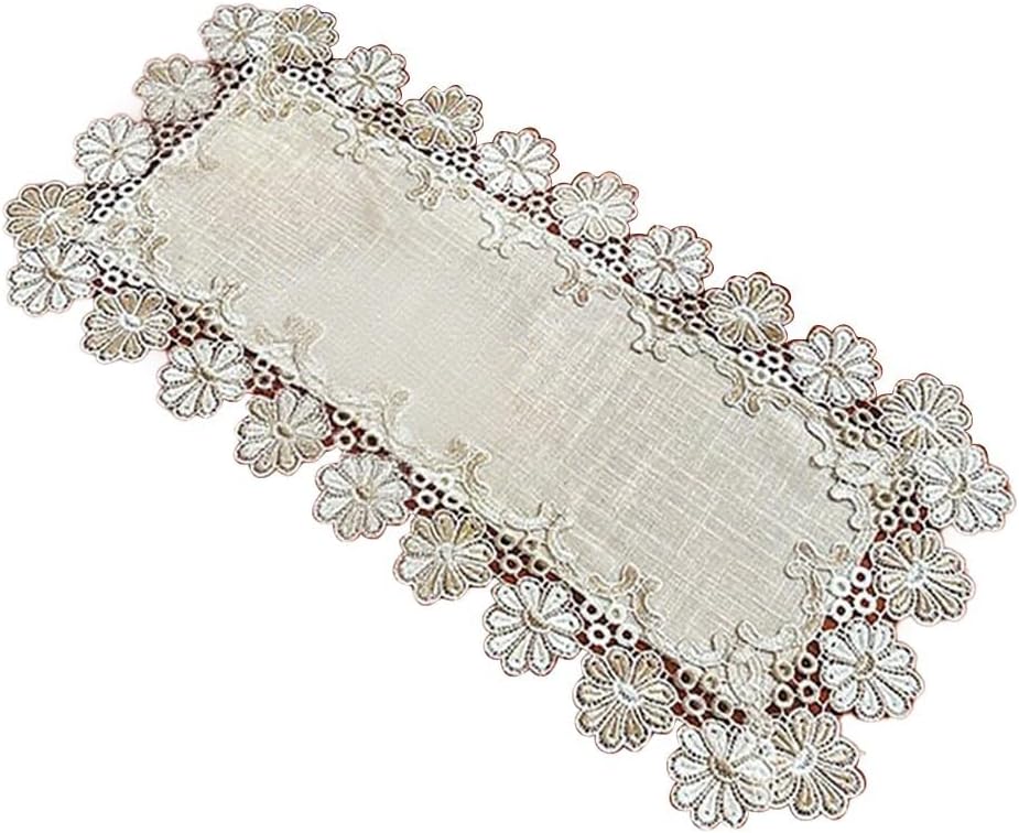 European Style Linen Runner Table with Lace Trim for Home Tables, Rectangular Shape, Suitable for Dining Room and Decoration (40 x 80 cm)