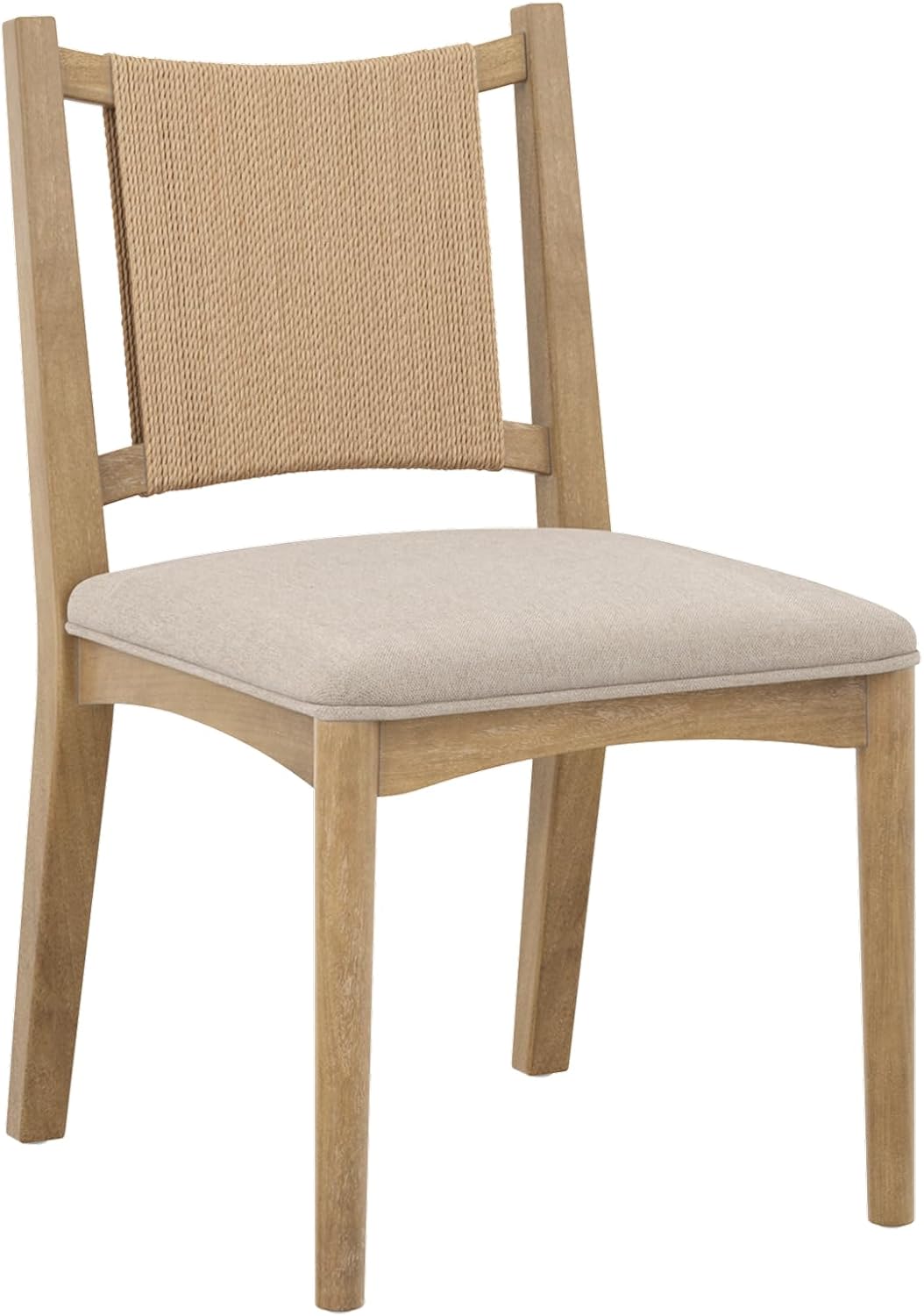Nathan James Elodia Upholstered Dining Chair with Seagrass Back Solid Wood Modern Dining Room Chair with Natural Flax Upholstery, Light Brown